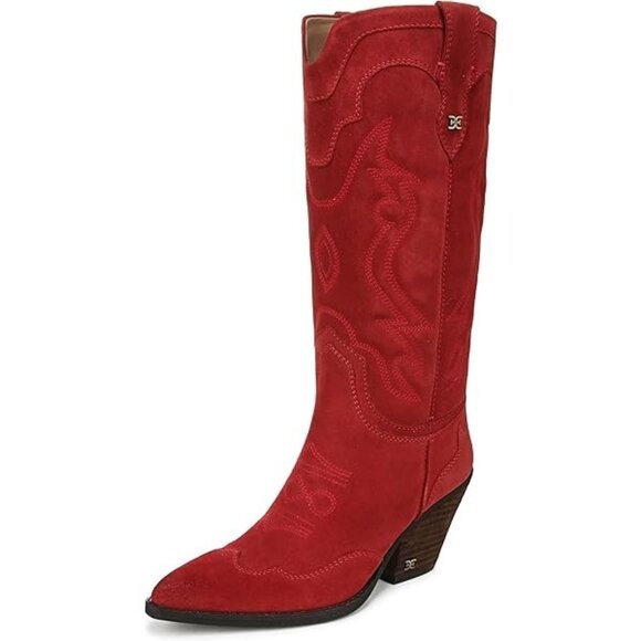 Sam Edelman James Western Boots Red Suede WIDE CALF 11 - Picture 3 of 4